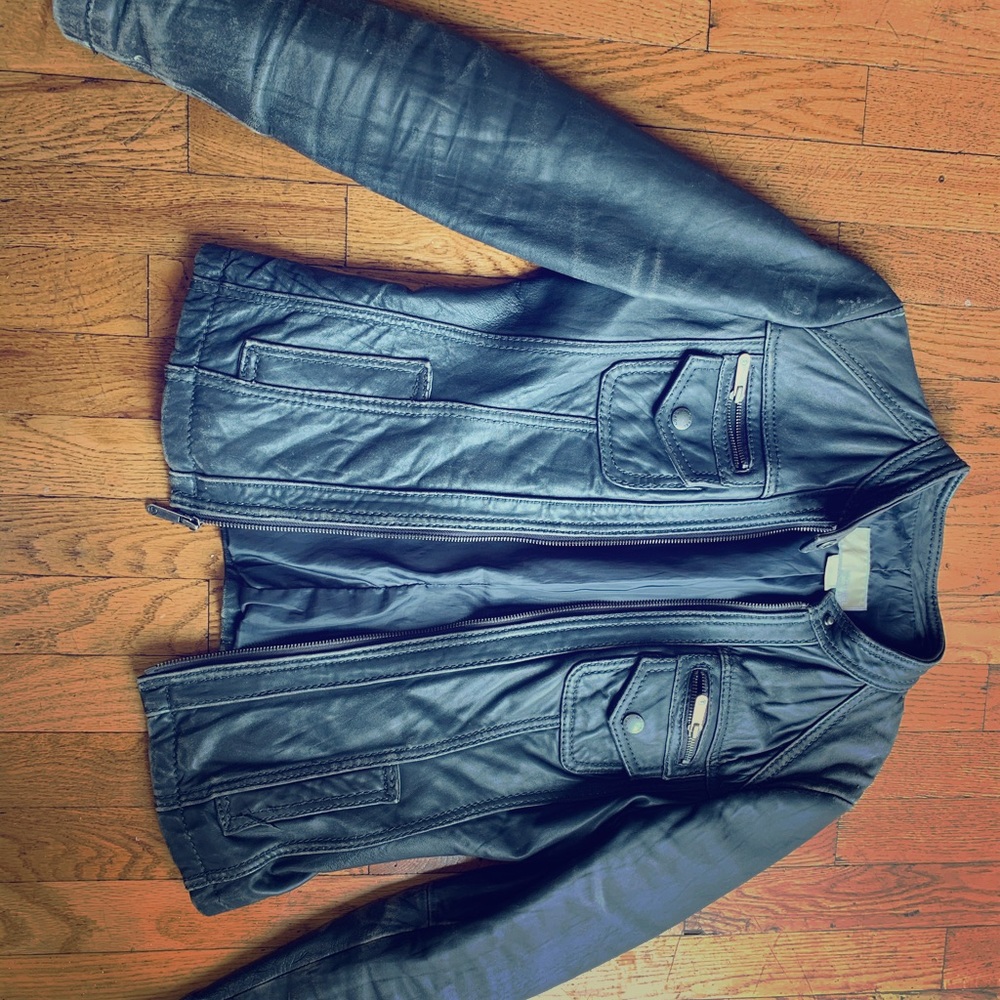 Michael Kors grey genuine leather jacket